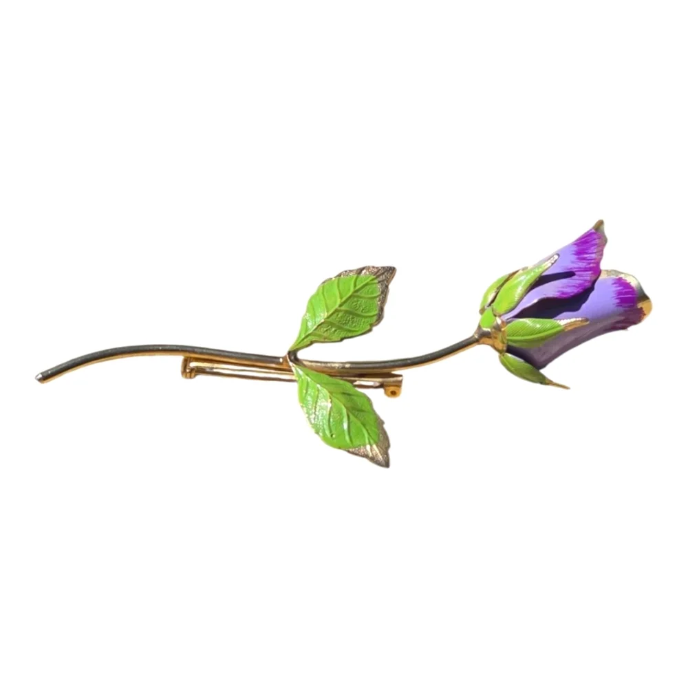 Vintage Purple Enamel Rose Brooch